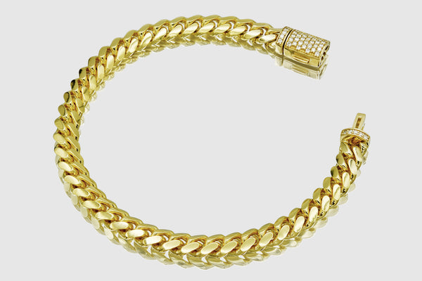 6mm Solid Miami Cuban Diamond Lock Bracelet 10k / 14k / 18k Yellow Gold | Uverly