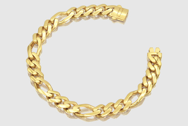 Hollow Figaro Monaco Style Bracelet - 14k Yellow Gold | Uverly