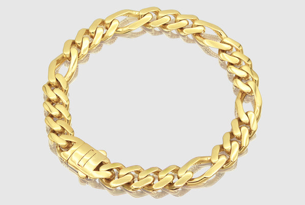 Hollow Figaro Monaco Style Bracelet - 14k Yellow Gold | Uverly