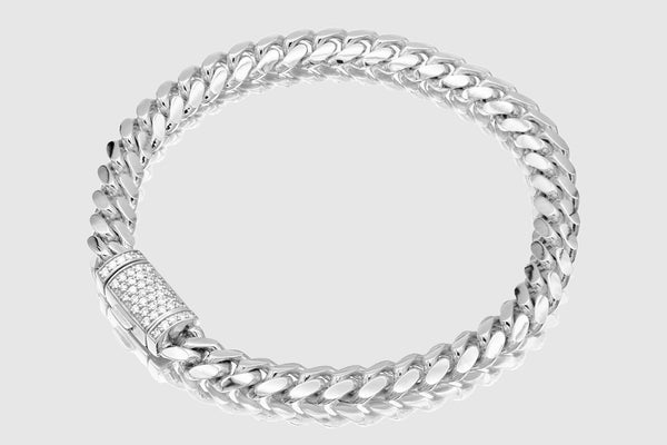 6mm Solid Miami Cuban Diamond Lock Bracelet 10k / 14k / 18k White Gold | Uverly
