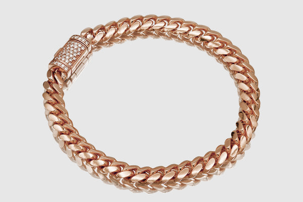 6mm Solid Miami Cuban Diamond Lock Bracelet 10k / 14k / 18k Rose (Pink) Gold | Uverly