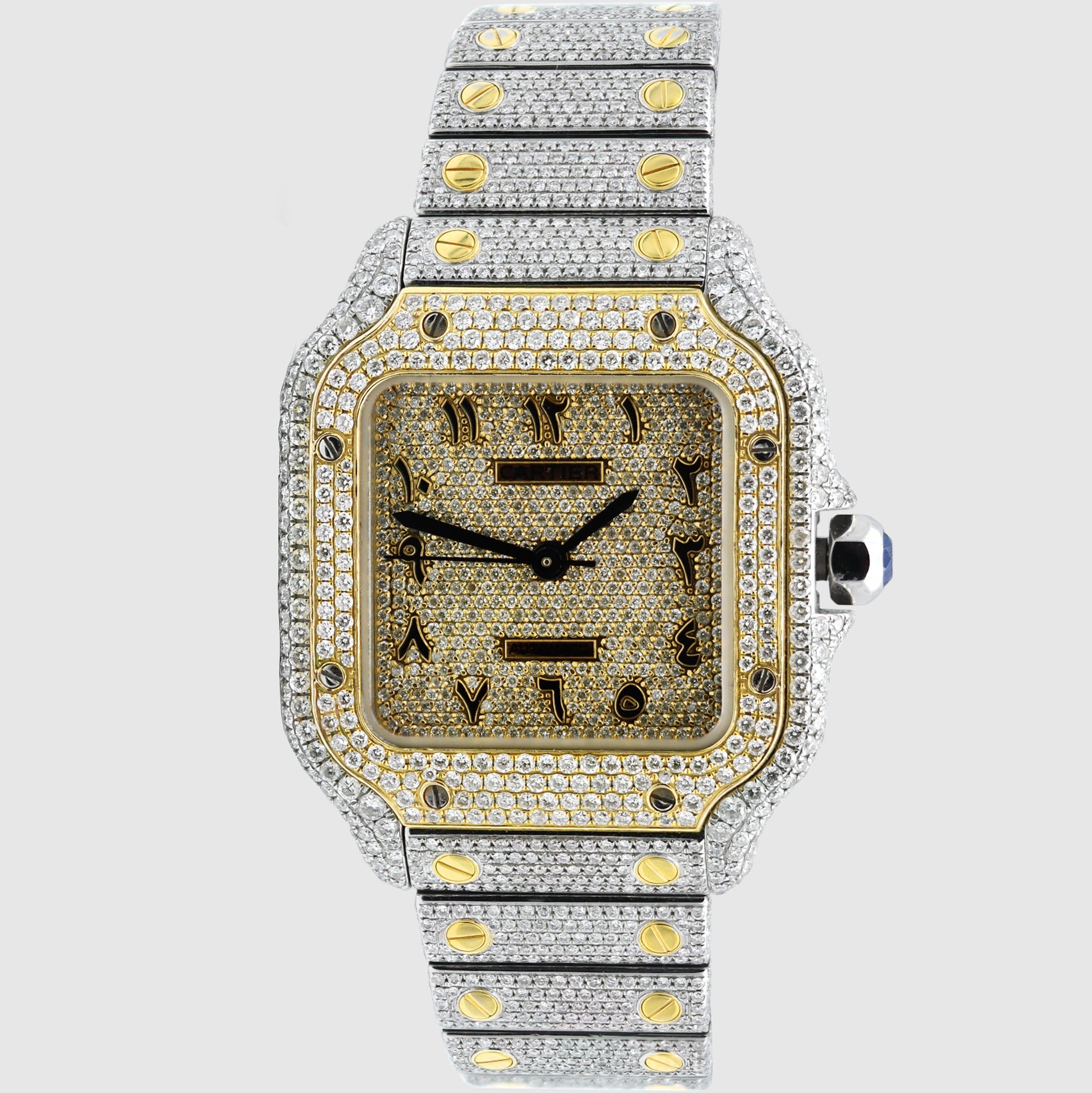 Iced Out Cartier Santos 35mm Two-Tone Medium Watch Uverly