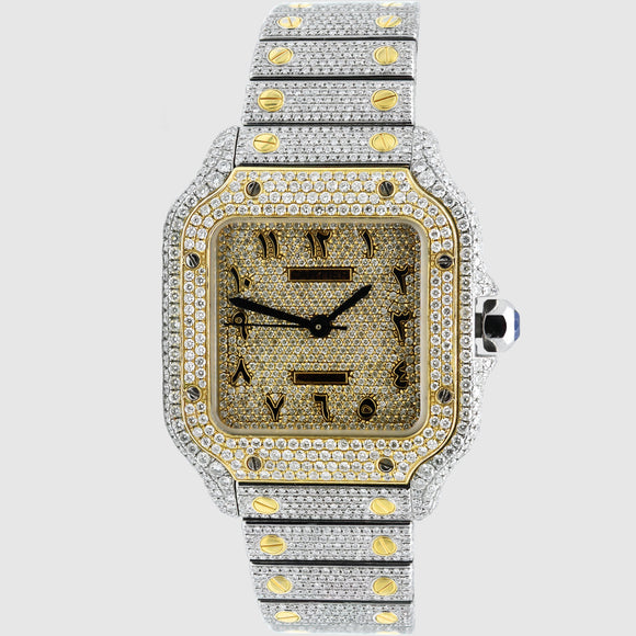 Iced Out Cartier Santos 35mm Two-Tone Medium Watch 15.5ct. | Uverly
