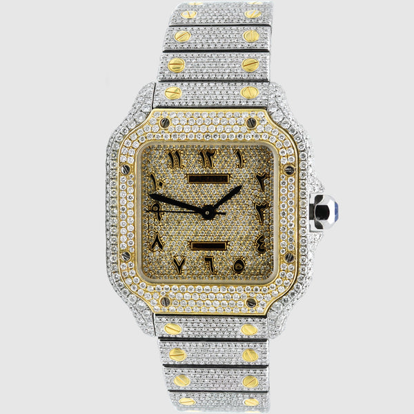 Iced Out Cartier Santos 35mm Two-Tone Medium Watch 15.5ct. | Uverly