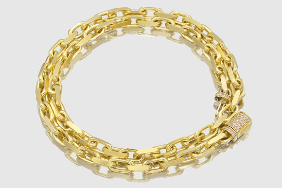 5mm Solid Heavy Cable Link Necklace - Diamond Lock - Yellow Gold | Uverly