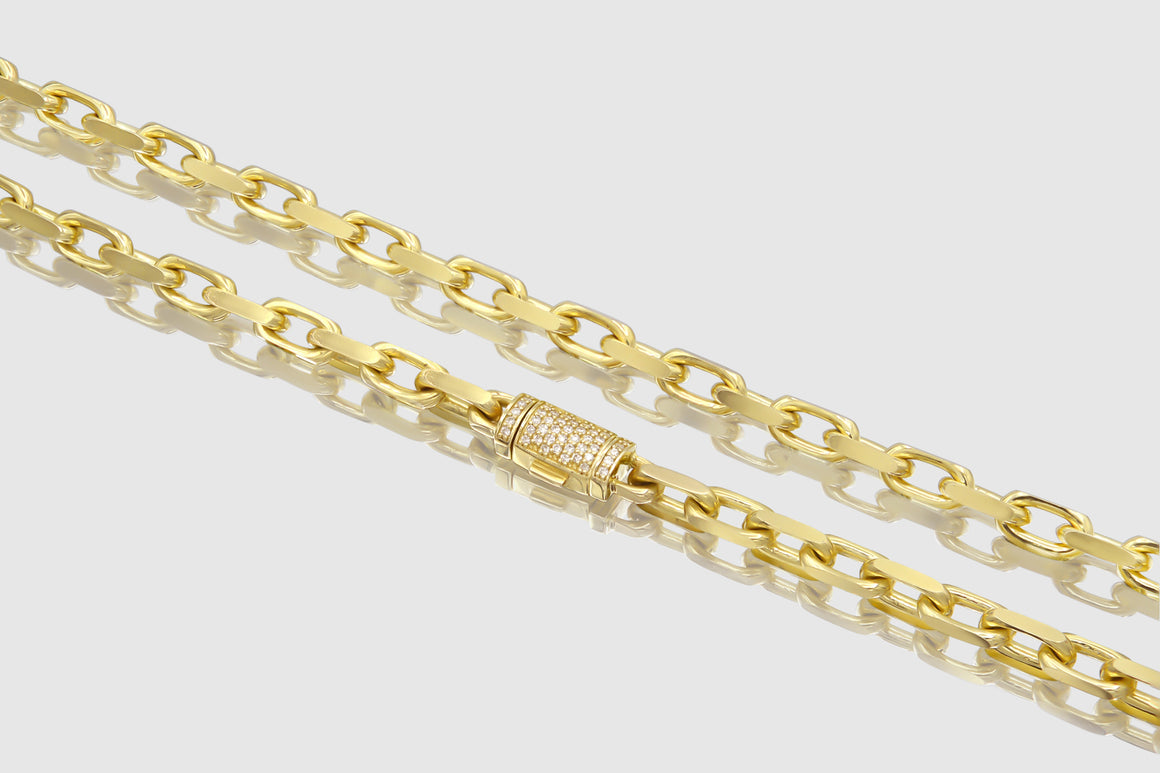 5mm Solid Heavy Cable Link Yellow Gold Diamond Lock Necklace | Uverly