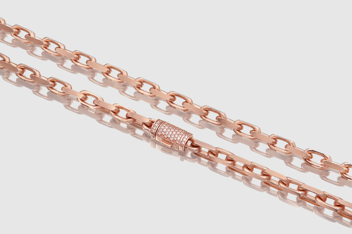 5mm Solid Heavy Cable Link Necklace - Diamond Lock - Yellow Gold | Uverly