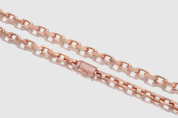 5mm Solid Heavy Cable Link Necklace - Diamond Lock - Rose Gold | Uverly