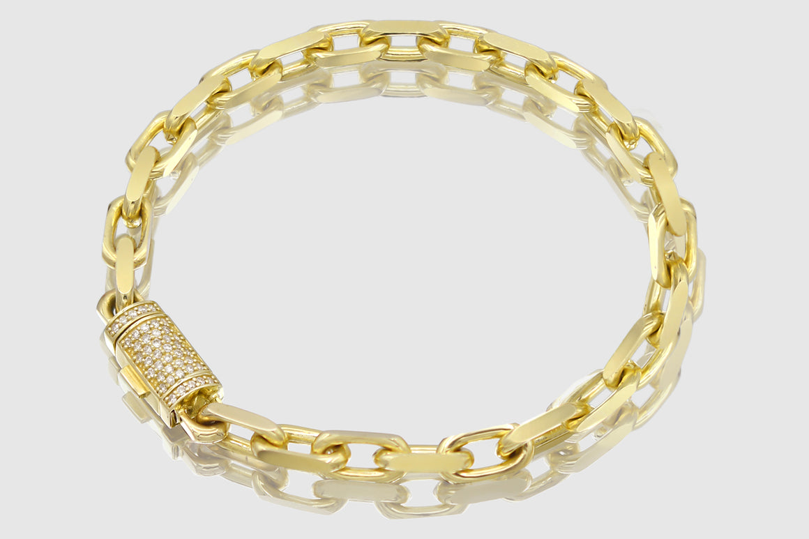 5mm Solid Heavy Cable Link Yellow Gold Diamond Lock Bracelet | Uverly