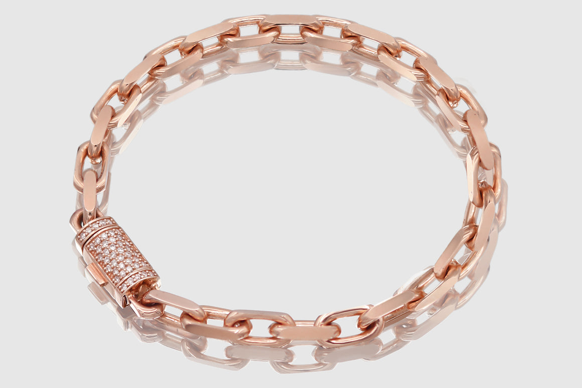 5mm Solid Heavy Cable Link Yellow Gold Diamond Lock Bracelet | Uverly