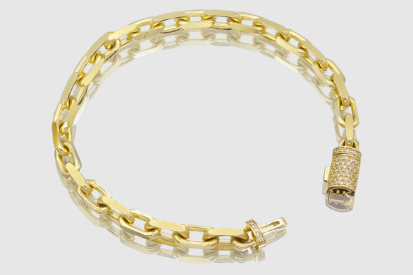 5mm Solid Heavy Cable Link Yellow Gold Diamond Lock Bracelet | Uverly