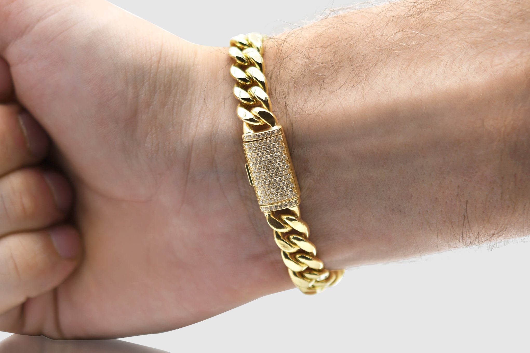 Hollow Miami Cuban Gold Diamond Lock Bracelet - Main Image