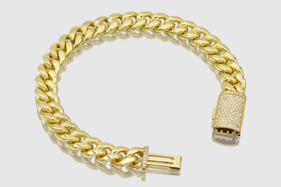 9.5mm Hollow Miami Cuban 10k/14k Yellow Gold Bracelet | Uverly