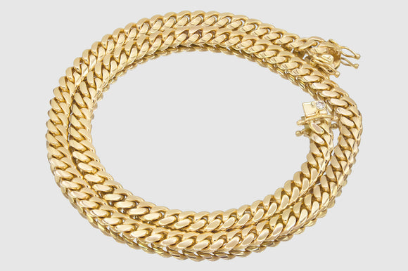 7mm Solid Miami Cuban Yellow Gold Diamond Button Necklace | Uverly