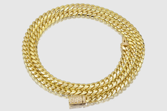 6mm Miami Cuban Link - Yellow Gold - Diamond Lock Necklace | Uverly