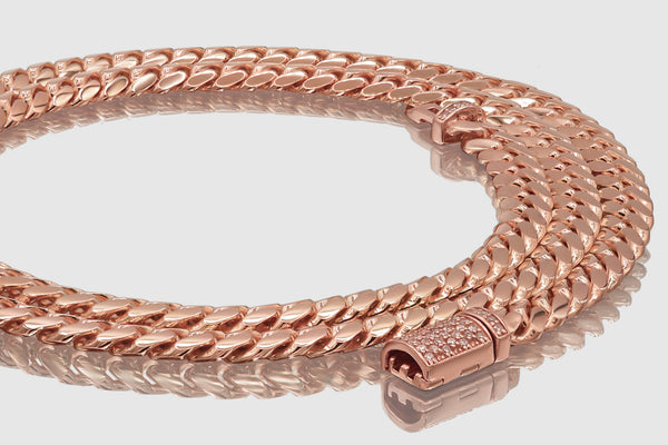 6mm Miami Cuban Link - Rose Gold - Diamond Lock Necklace | Uverly