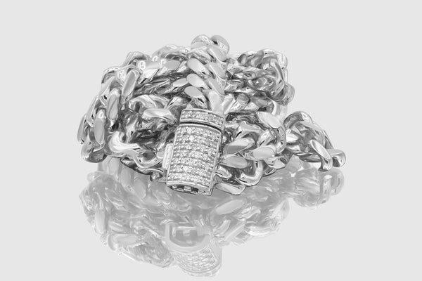 6mm Miami Cuban Link - White Gold - Diamond Lock Necklace | Uverly