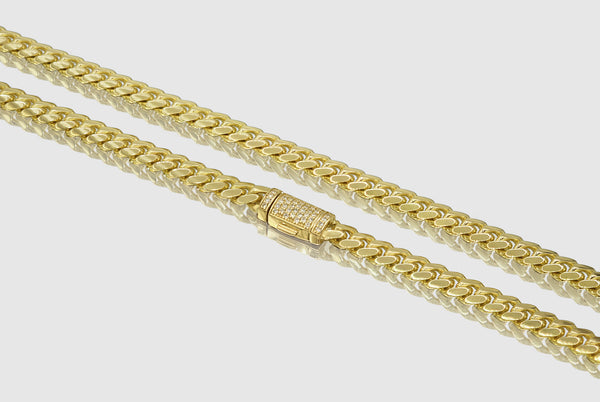 6mm Miami Cuban Link - Yellow Gold - Diamond Lock Necklace | Uverly