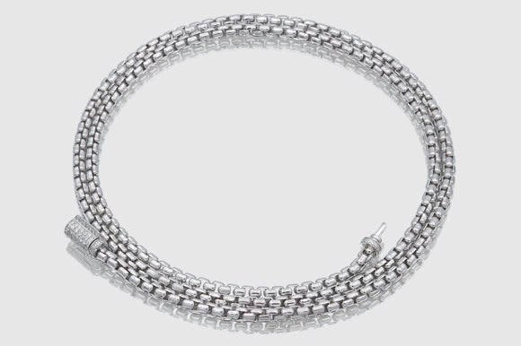 3.5mm Round Box Chain Necklace - Diamond Lock - 10k / 14k White Gold | Uverly