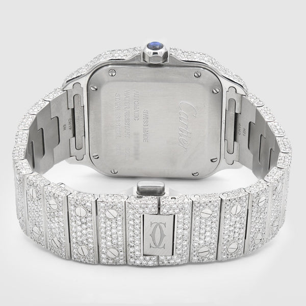 Iced Out Cartier Santos 35mm Medium Blue Watch 15.5ct.