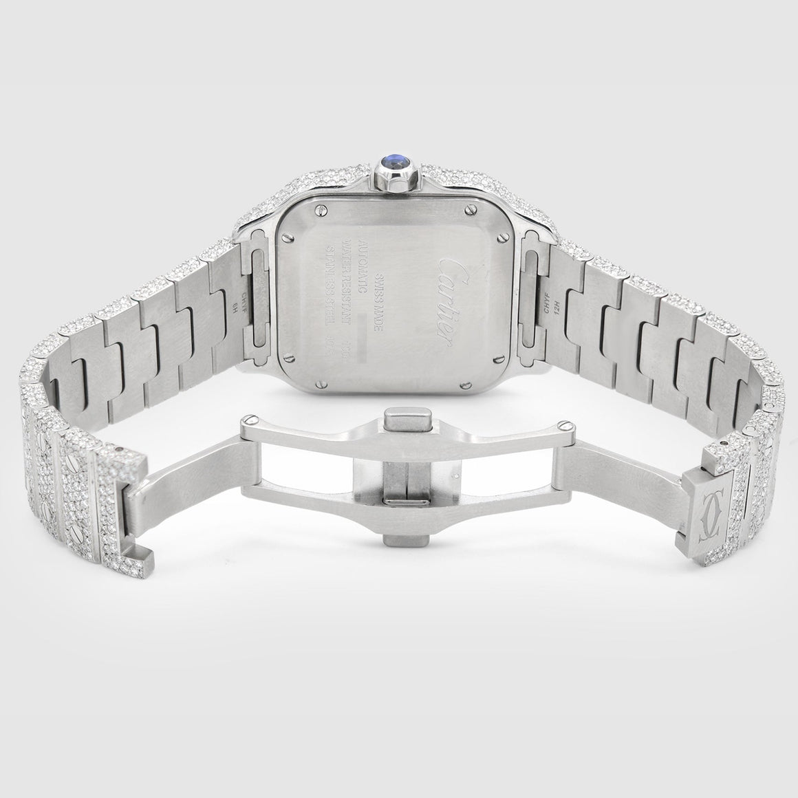 Iced Out Cartier Santos 35mm Medium Green Watch 15.5ct. | Uverly