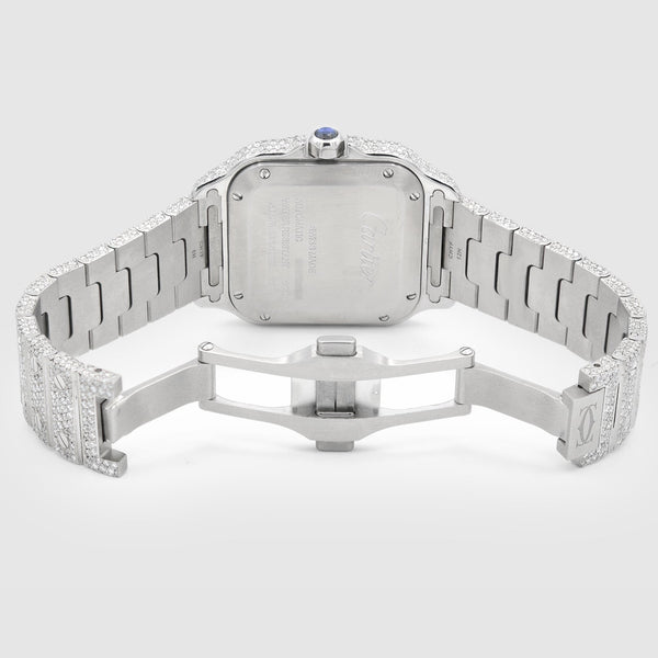 Iced Out Cartier Santos 35mm Medium Green Watch 15.5ct. | Uverly