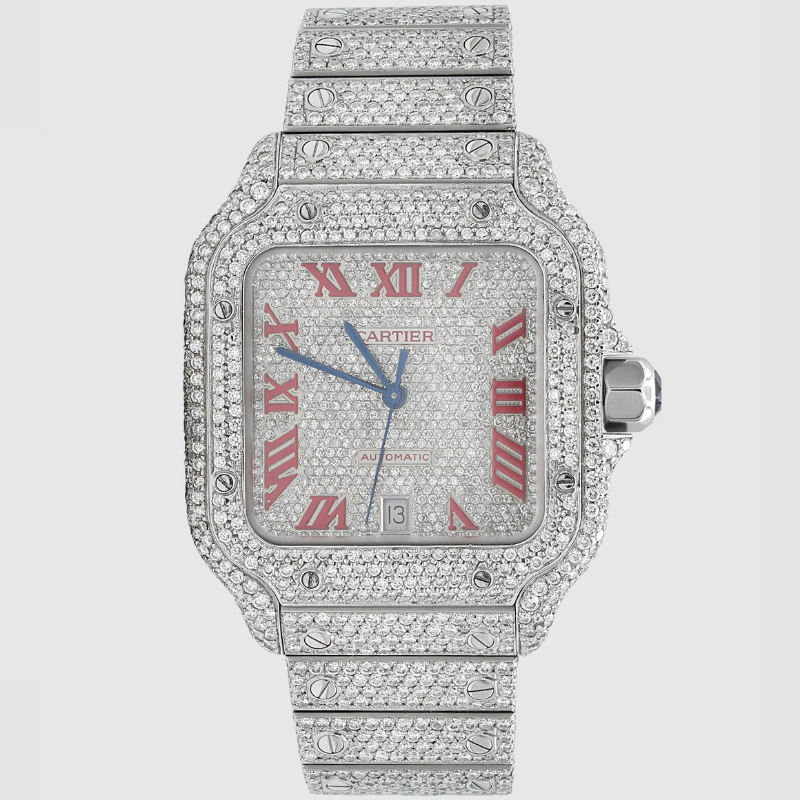 Iced Out Cartier Santos 40mm Diamond Watch 22.6ct