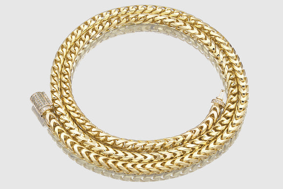 5mm Round Franco Chain - Diamond Lock - Yellow Gold | Uverly