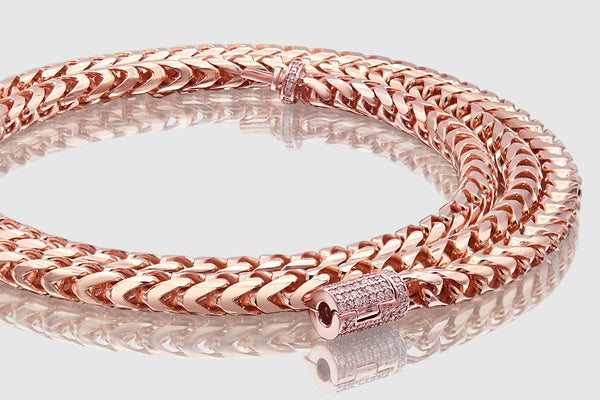 5mm Round Franco Chain - Diamond Lock - Rose Gold | Uverly