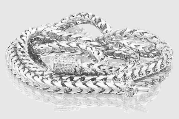 5mm Round Franco Chain - Diamond Lock - White Gold | Uverly