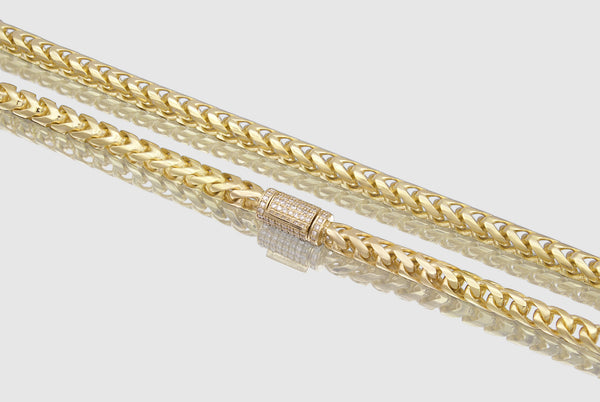 5mm Round Franco Chain - Diamond Lock - Yellow Gold | Uverly