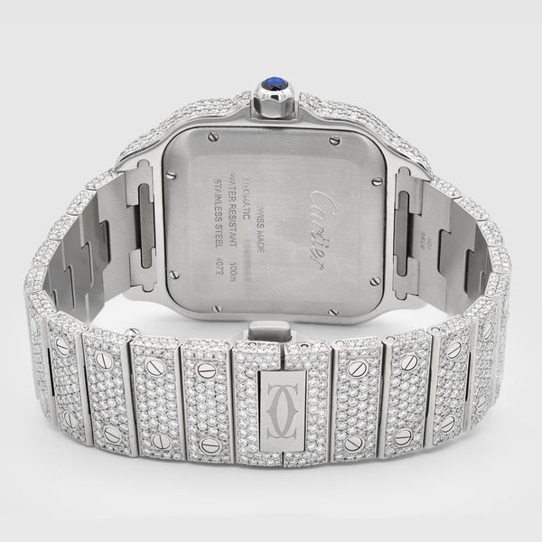 Iced Out Cartier Santos 40mm Diamond Red Dial Watch 22.6ct | Uverly