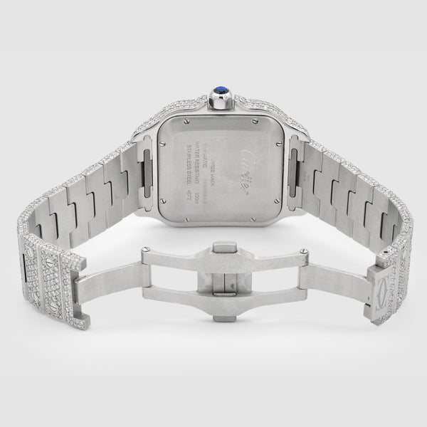 Iced Out Cartier Santos 40mm Diamond Red Dial Watch 22.6ct | Uverly
