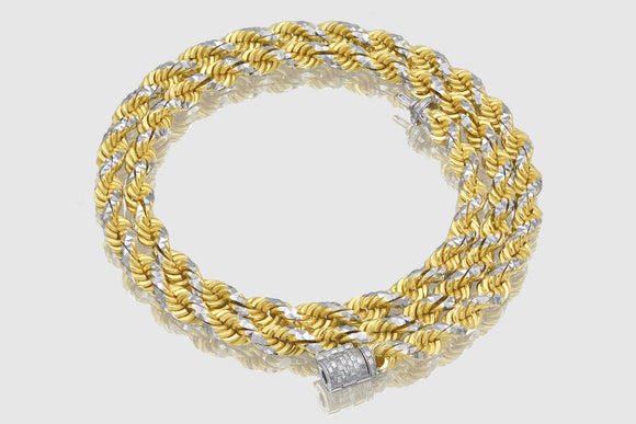 6mm Prism Rope Necklace - 14k Two Tone Gold - Diamond Lock | Uverly