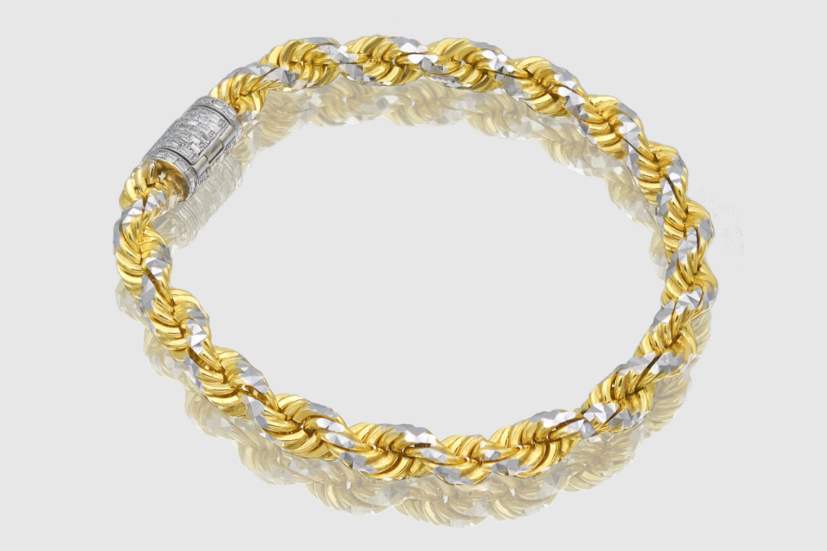 6mm Prism Rope Chain - 14k Two-Tone Gold - Baguette Diamond Lock | Uverly