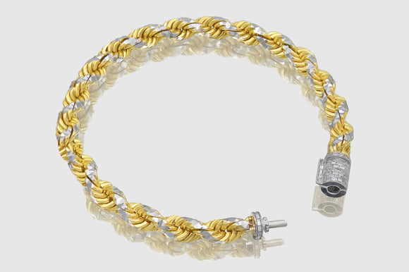 6mm Prism Rope Chain - 14k Two-Tone Gold - Baguette Diamond Lock | Uverly