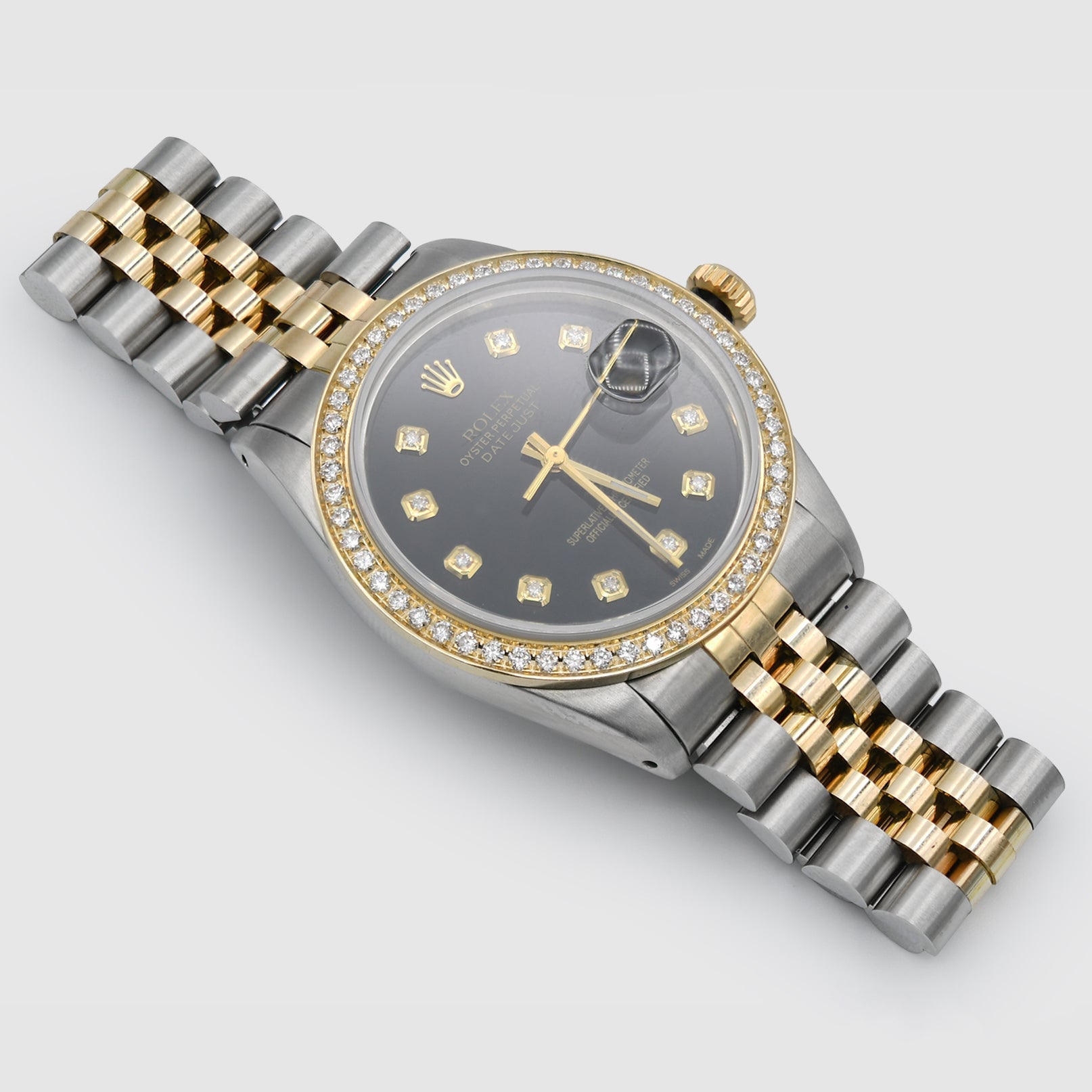 Diamond Rolex DateJust 36mm Two-Tone Black Dial Watch Uverly