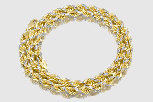 2mm - 6mm Prism Rope Chain - 14k Two Tone Gold | Uverly