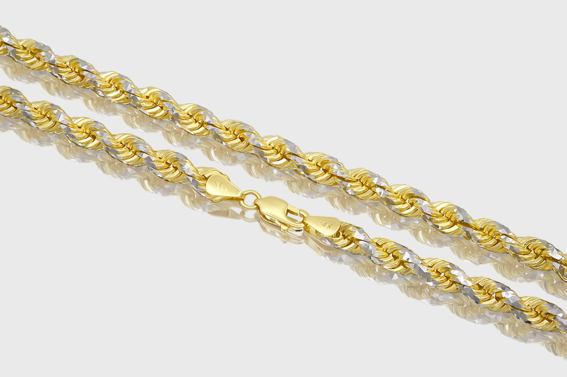 2mm - 6mm 14k Prism Rope Diamond Cut Solid Two-Tone Gold Necklace | Uverly