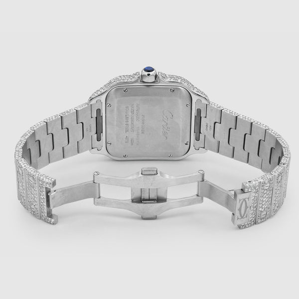 Iced Out Cartier Santos 40mm Diamond Red Dial Watch | Uverly