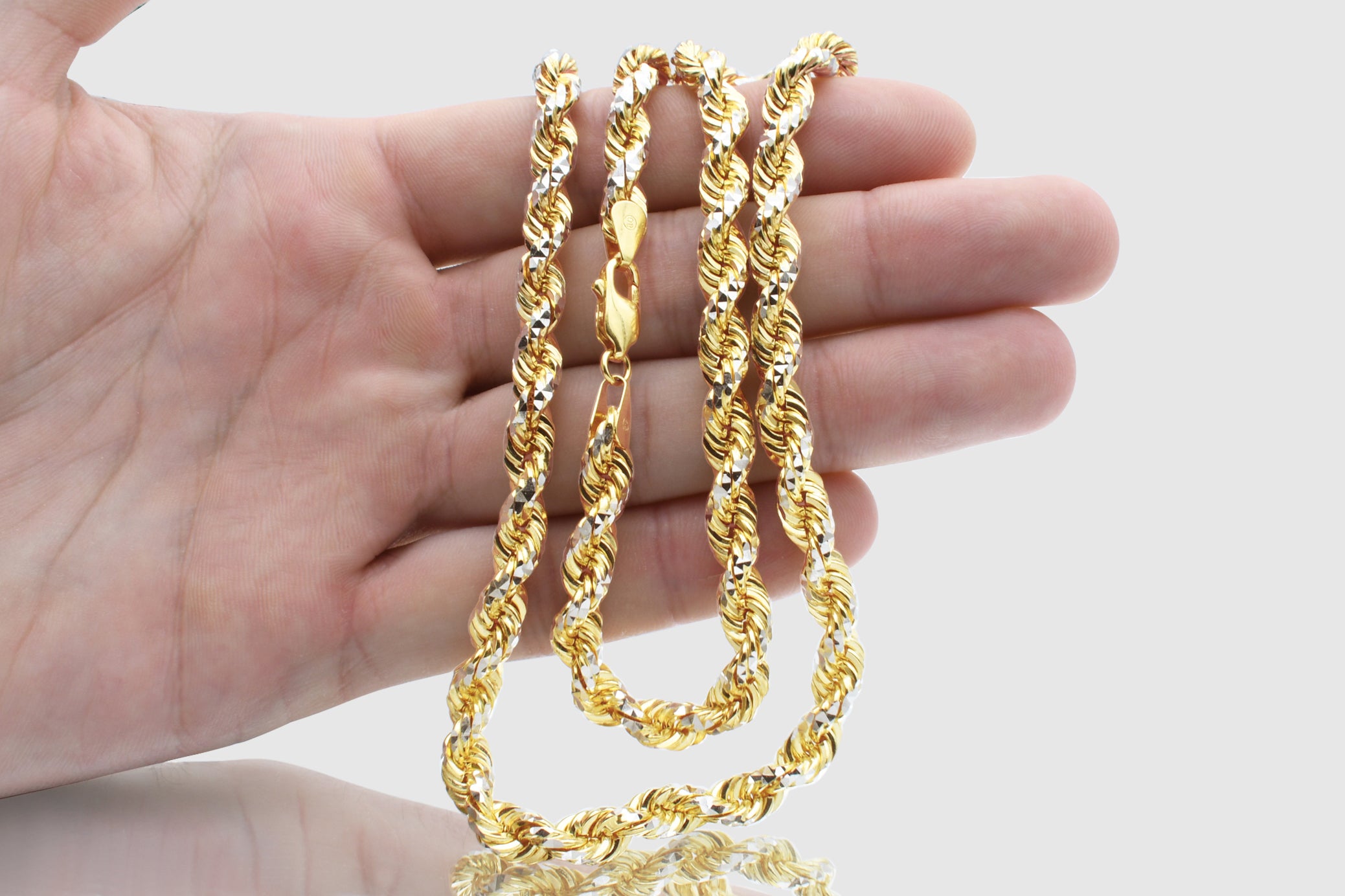 2mm - 6mm 14K Prism Rope Diamond Cut Solid Two-Tone Gold Necklace | Uverly 3mm / 20