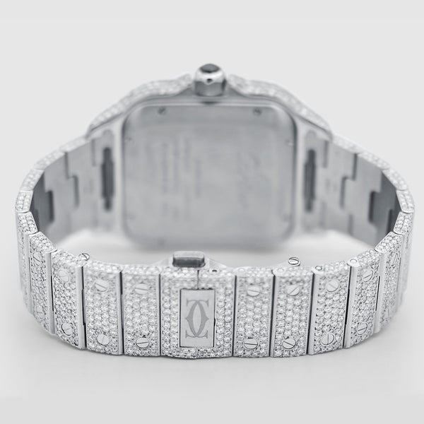 Iced Out Cartier Santos 40mm Diamond Green Dial Watch | Uverly