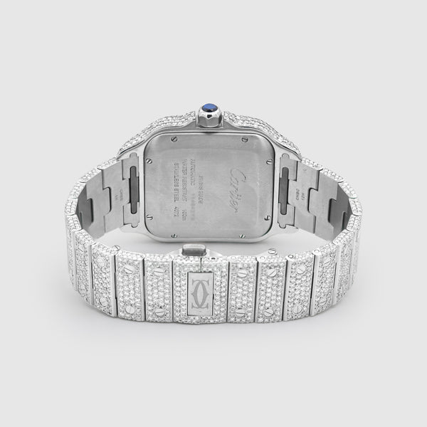 Iced Out Cartier Santos 35mm Medium Red Watch 15.5ct. | Uverly