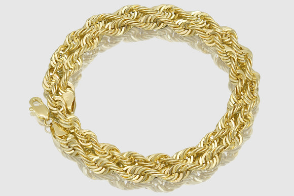 2.5mm - 10mm 14k Laser Rope Hollow Yellow Gold Necklace | Uverly