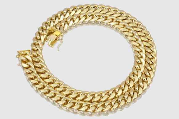 8.5mm Hollow Miami Cuban Yellow Gold Necklace | Uverly