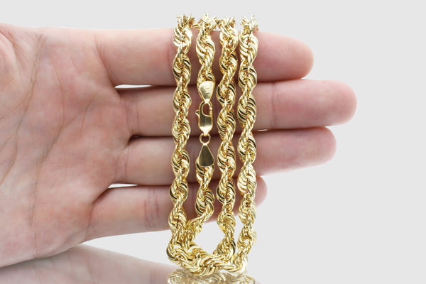 2.5mm - 10mm 10k Laser Rope Hollow Yellow Gold Necklace | Uverly