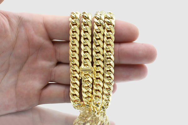 8.5mm Hollow Miami Cuban Yellow Gold Necklace | Uverly