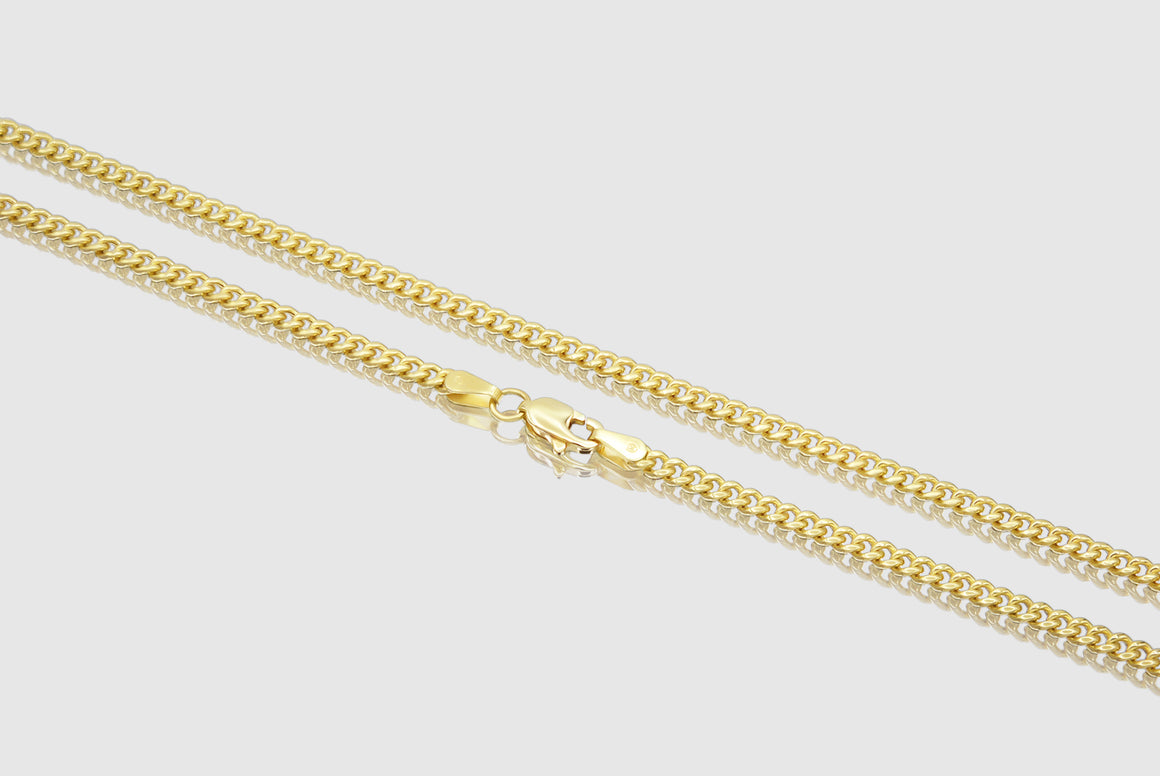 3mm Hollow Miami Cuban Yellow Gold Necklace | Uverly