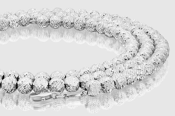 2.5mm - 10mm 10K Ball Bead Laser Moon Solid White Gold Necklace | Uverly