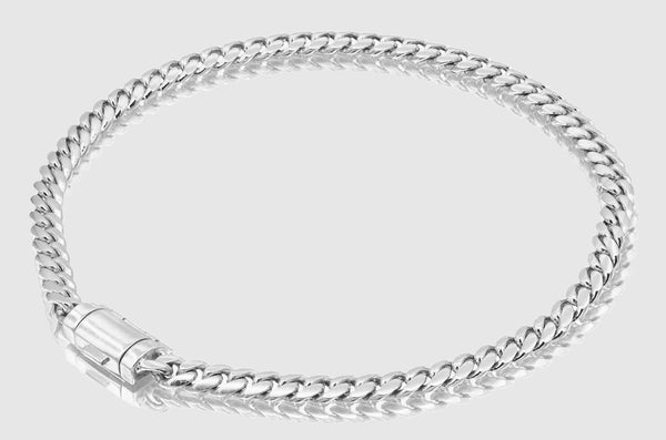4mm Solid Miami Cuban Bracelet 10k / 14k White Gold | Uverly4mm Solid Miami Cuban Bracelet 10k / 14k White Gold Barrel Lock | Uverly